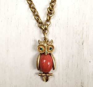 Vintage Stella & Dot Art Glass Jeweled Eyes & Ears Gold Tone Pendant & Necklace